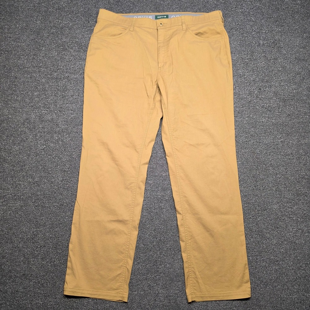 Orvis Out Of Office Pants Tan Mens 38x32 Straight Leg Stretch 5-Pocket Outdoors